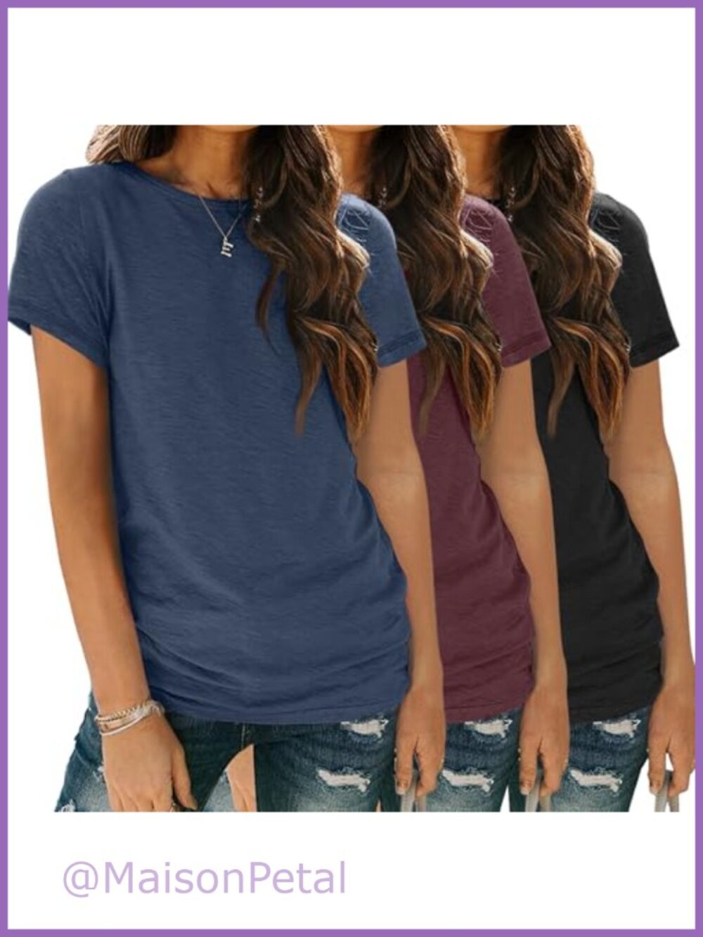 Womens 3 Pack Short Sleeve Crew Neck T-Shirts Loose Fit Summer Tees